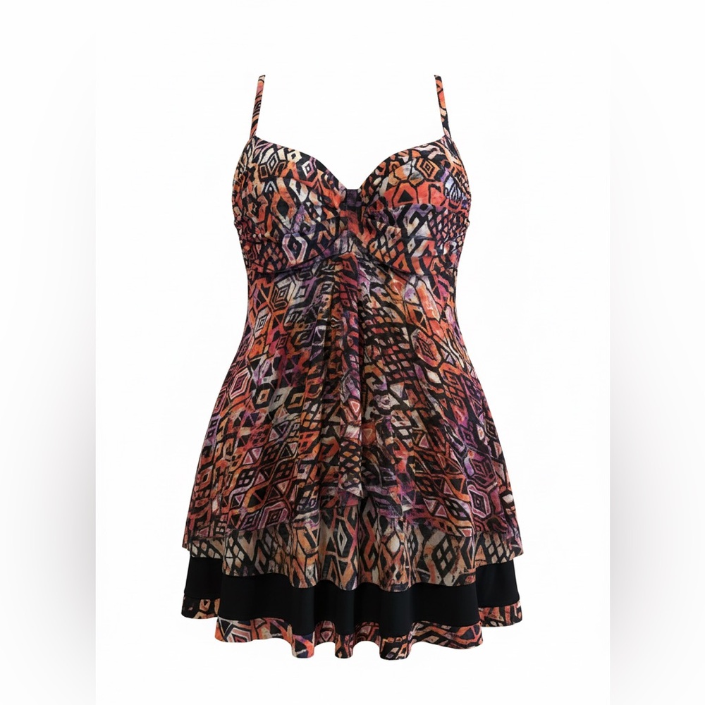 Multicolor Aztec Print Swim Tankini Top and Bottom